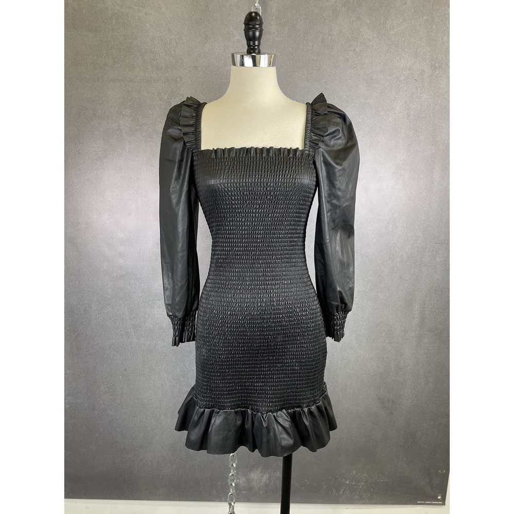 Seven For All Mankind‎ Black Faux Leather LS Mini Dress SZ SM